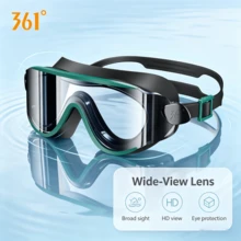 361degree 1pc 361° Large Frame Wide View HD Anti-Fog Waterproof Leakproof Swim Goggles For Women Men Adult, With Portable Storage Case, Pool Beach Swimming Gear - Grey-green - View 3