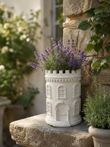 Castle Tower Planter, Multi-Purpose Flower And Plant Container, Suitable For Succulents And Herbs, Outdoor Patio Terrace Balcony Garden Decoration, Indoor Desktop Windowsill Plant Display Decoration - Cylindrical Castle Flower Pot - View 1