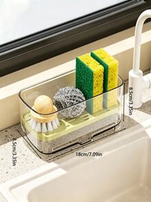 Transparent Self Draining Sink Organizer Rack With Removable Tray Sponge Holder Suitable For Kitchen Countertop Used For Storing Sponges Brushes Scrubbers Kitchen Sink Drain Basket And Stopper Kitchen Home Decor Bathroom Accessories - Multicolor - View 10