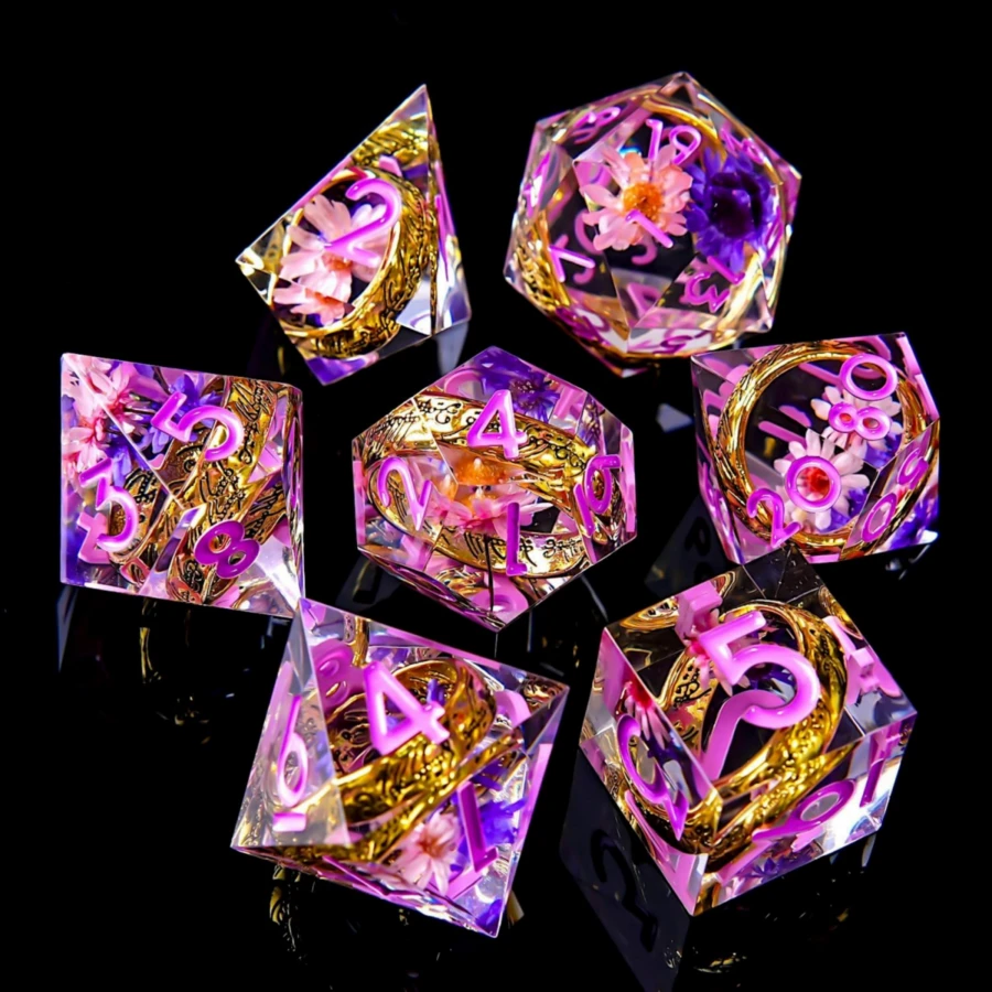 D&D Resin Dice Set, Role-Playing Game (RPG) Sharp Edge (D&D) Dice - Multicolor - View 1