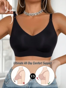 Women's Elegant Wireless Printed Bra, Comfortable And Breathable, Anti-Sagging, With Removable Padding - Black - View 4