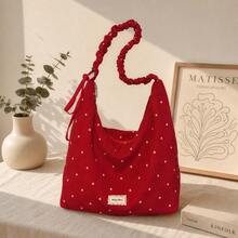 Burgundy Floral One-Shoulder Gym Bag, Large Capacity Soft Fabric Lightweight And Comfortable, Pleated Wide Strap Reduces Burden And Pressure, Sturdy And Durable Construction, Exquisite And Feminine Floral Details, Suitable For Fitness, Commuting, Short Trips And Other Scenarios - Red - View 3