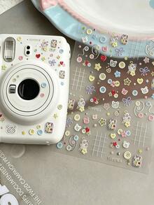 1/3/6pcs Macaron Button Bear Embossed Stickers, Colorful Round Button Cute Bear Head, Bow Tie Heart Star Combination, With "SUMMER" Text, Suitable For Camera, Phone Case, Water Bottle, Planner DIY Decoration. Handmade DIY Decorative Stickers, Can Decorate And Protect Lens From Wear, Express Yourself Decorative Protective Film - Multicolor - View 1