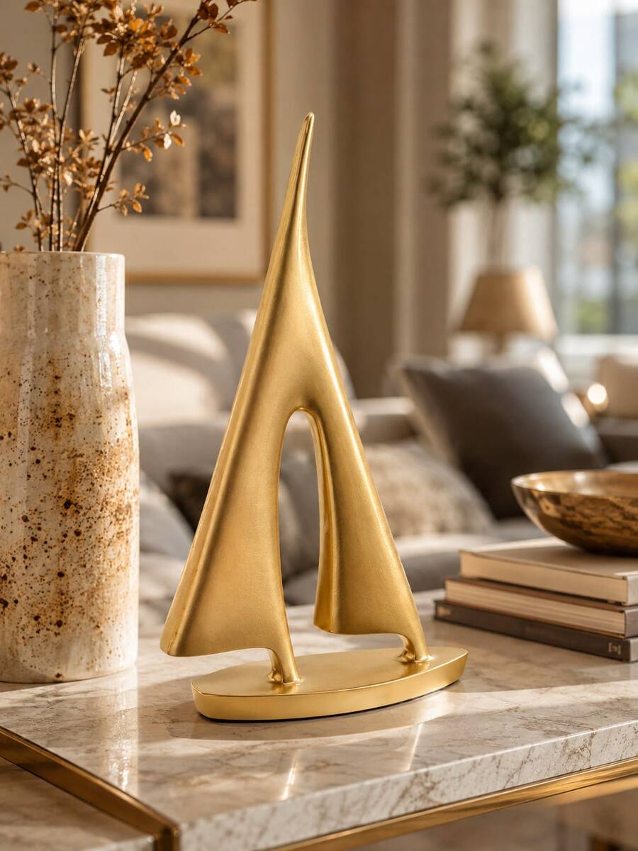 1pc Modern Gold Abstract Resin Sailboat Sculpture, Minimalist Desktop Home Decor Ornament, Suitable For Living Room, Bookshelf, Office, Entryway, Console Table, Elegant Housewarming Gift - Multiple Styles - View 1