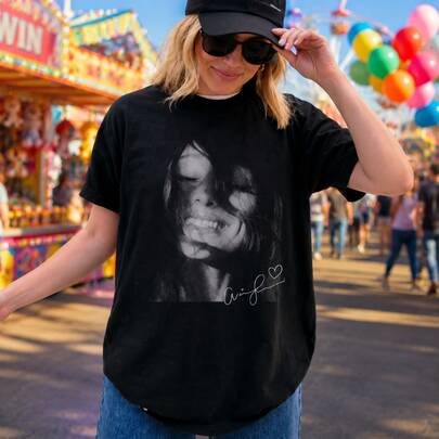 Counterfeit Photo Shirt, Vintage 90s Portrait Signature Pattern Ariana T-Shirt