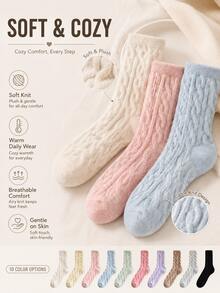 5 Pairs Women's Thick Winter Socks, Comfortable Knitted Mid-Sole Design, Soft And Warm (No Cardboard) - Multicolor - View 7