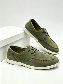 Handmade Men's Casual Slip-On Loafers Breathable Boat Shoes Flat Mocassins Outdoor Driving Shoes - Green - View 3