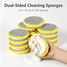24/12/6/1pc Kitchen Cleaning Sponges And Scrubbing Brushes - Durable Washable Yellow Polyester Dishcloth With Textured Surface, Suitable For Sinks, Stoves, Cookware, Etc., Multi-Functional Cleaning Tools For Bedroom, Kitchen - Multicolor - View 2