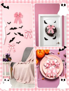 6pcs-Pink Halloween Wired Edge Ribbon, Ghost Ribbon, Witch Hat Spider Web Bat Print, Halloween Floral Bow Making, Wreath Handmade DIY, Halloween Gift Wrapping Decoration, Gift Party Decoration, Halloween Party Decoration, Ghost B00 Ribbon, Handmade Material, Gift Wrapping, 6 Styles - Multi-color - View 9