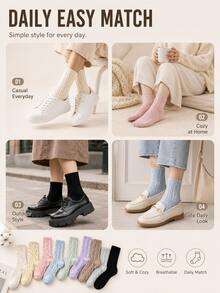 5 Pairs Women's Thick Winter Socks, Comfortable Knitted Mid-Sole Design, Soft And Warm (No Cardboard) - Multicolor - View 2