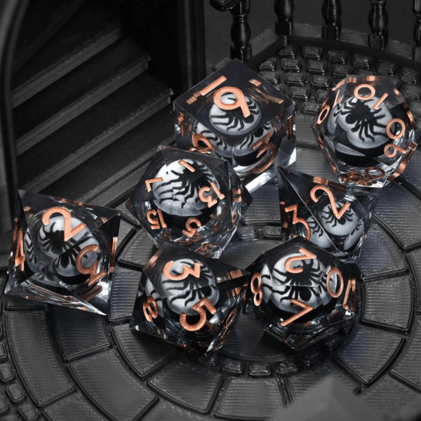 Spider Dragon & Dungeon Dice Set, Resin Polyhedral Role-Playing Game Dice, Sharp-Edged Numbered Fantasy Dice