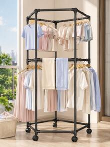 muebles,perchero para ropa,rack para ropa,tendederos para secar ropa,secadora de ropa,Tendedero de Ropa de Piso con Ruedas Giratorias 360°, Perchero Organizador de 2 Niveles para Balcón e Interior, Estructura Multilateral Negra para Camisas, Pantalones, Toallas y Ropa Familiar, 172 cm - A - Ver 5