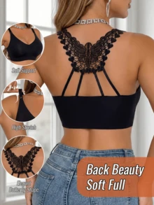 Women's Elegant Wireless Printed Bra, Comfortable And Breathable, Anti-Sagging, With Removable Padding - Black - View 1