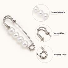 3.8cm Beaded Safety Pin Brooch For Women, 5 Colors Gold Silver Tone Pearl Bead Lapel Pin For Sweaters, Scarves, Coats, Bags, Cardigans & Dresses - Multicolor - View 5