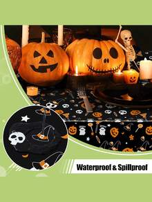 1pc Halloween Theme Disposable Tablecloth, 54 X 108 Inch Waterproof Rectangular Tablecloth, Party Decoration Plastic Table Cover, Leakproof And Durable - Black - View 7