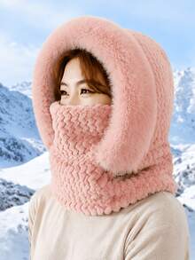 Thickened Women's Hat With Neck Warmer And Face Mask, Winter Cold-Proof Cycling Windproof Fleece Ear Cover Headwear, Warm Balaclava - Hat - View 10