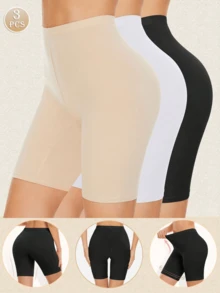 3 Peças Calcinhas Sem Costura Femininas, Calcinhas Tipo Hipster, Shorts Anti-Atrito, Adequados para Usar com Vestidos ou Calças de Ciclismo - Multicolorido - Visão 2