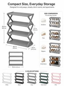 4-Tier Folding Shoe Rack | Space-Saving Storage Solution, X-Frame Plastic Organizer, Vintage Design, No Assembly Required, Suitable For Entryway, Closet, Kitchen, All-Season Durable Bookshelf (Plastic Material) - Multicolor - View 2