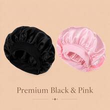 1/2pcs Mulberry Silk Sleep Cap, Soft Elastic Silk Sleep Hat, Suitable For Curly Hair Silk Hair Cover (Black & Pink) - Multicolor - View 26