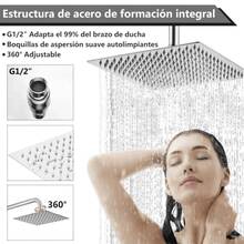 Cabezal de Ducha Tipo Lluvia de 20 cm en Acero Inoxidable Cromado, Regadera Cuadrada Moderna para Baño, Diseño Ultra Delgado con Salida de Agua Uniforme, Accesorio Universal para Ducha de Casa, Fácil Instalación, Ideal para Renovar tu Baño y Disfrutar una Experiencia de Baño Cómoda y Elegante - Ducha fija - Ver 3