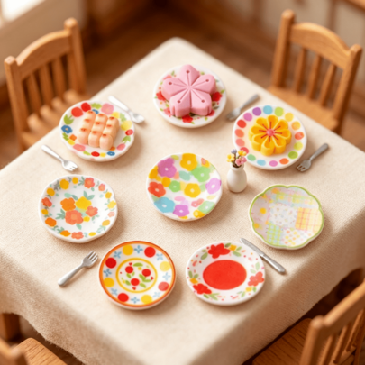 Miniature Colorful Floral Plate, 1:12 Dollhouse Kitchen Tableware Accessory, Pretend Play Toy, DIY Decoration Small Accessory, Micro Landscape Desktop Model Accessory, Miniature Food Restaurant Decor, Birthday Gift, Holiday Gift