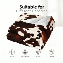 1PC Brown & White Cow Print Blanket, Animal Fur Texture Throw, Vintage Style Home Sofa Decorative Blanket - Multicolor - View 10