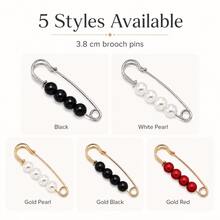 3.8cm Beaded Safety Pin Brooch For Women, 5 Colors Gold Silver Tone Pearl Bead Lapel Pin For Sweaters, Scarves, Coats, Bags, Cardigans & Dresses - Multicolor - View 8