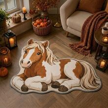 1pc Brown Pony Shaped Pattern Rug, 1-5cm Cutting Error, Soft Touch, Pet Lover Gift, Decorative Rug, Bedroom Decor, Small Rug, Rug, Home Decor, Living Room Rug, Bedroom Rug, Washable Rug - Multicolor - View 1