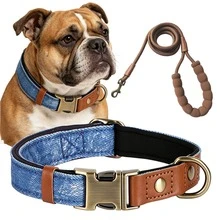 Set Kalung dan Tali Anjing Paduan Logam Tahan Lama Gaya Denim 2 Buah | Gesper Tahan Tarik yang Kuat. Lapisan Neoprene yang Nyaman Melindungi Bulu; Pegangan Lebar Tidak Menyebabkan Gesekan. Dapat Disesuaikan untuk Anjing Kecil hingga Sedang. Cocok untuk Penggunaan di Dalam dan Luar Ruangan. - Biru - View 3