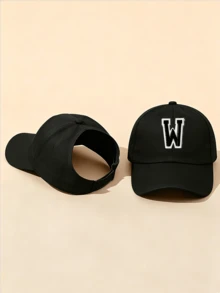 1pc Solid Color Open Back Ponytail Baseball Cap With 26 Letters, Women Fashion Sports Sun Hat For Outdoor UV Protection - Black - View 35