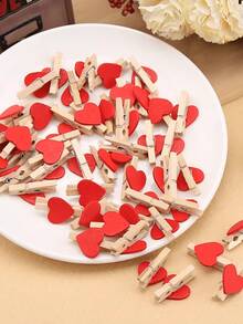 Red Heart Clips, Heart Wooden Clothes Photo Paper Clip Pins Mini Clothespins Postcard Clips Home Wedding Decoration Stationery Decoration - A - View 6