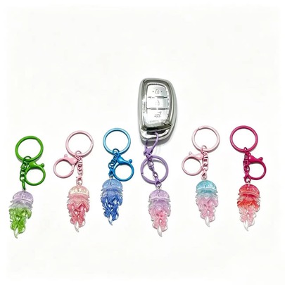1pc/Random Color 5pcs/Dynamic Sparkling Jellyfish Car Keychain/Glow-In-The-Dark Jellyfish Needs To Absorb UV Rays During The Day To Emit Light At Night/Ocean Element Bag Charm/2D/Multi-Color Optional/Suitable For Keychain Pendant, Bag Decoration, Car Keychain