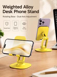 1pc 360° Rotating Desktop Phone Stand, Adjustable Foldable Alloy Phone Holder With Weighted Base, Multi-Angle Stand For Smartphones & Tablets, Office, Study, Video Calls & Desk Use - Multicolor - View 10