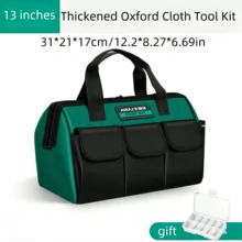 1pc Heavy Duty Canvas Oxford Cloth Tool Bag, Large Capacity Electrician Woodworking Portable Tool Organizer, Water-Resistant With Multiple Compartments For Screws, Nails, Drill Bits And More - Multicolor - View 10