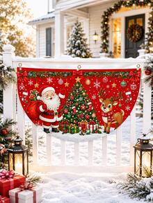 Christmas Santa Claus Reindeer Half-Circle Porch Banner, Christmas Tree Gift Snowflake Hanging Flag, Christmas Window Railing Decoration, Suitable For Front Porch Door Indoor Outdoor Holiday Home Party Decor - E - View 9