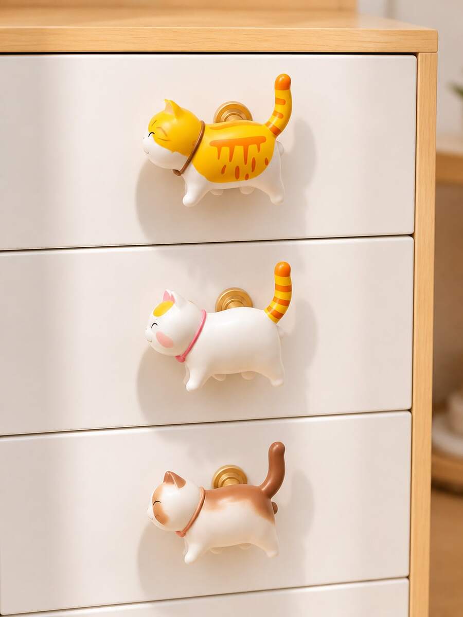 Cute Cat Shaped Drawer Pulls, 3D Animal Cabinet Knobs, Suitable For Nursery Decor, Decorative Furniture Handles - Handle - View 1