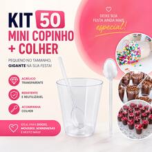 Kit 100 Mini Copinho 25ml 100 Mini Colher Acrílico Cristal Festa Aniversário Brigadeiro Mouse Doce - Visão 1