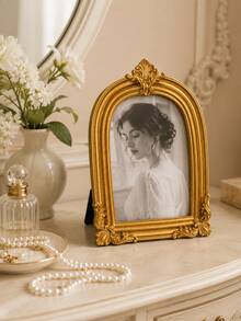 Vintage Gold Resin Picture Frame, Ornate Baroque Arch Photo Frame, Tabletop Display For Bedroom, Vanity, Mantel, Antique‑Style Home Decor, Perfect Wedding & Memorial Photo Gift - 1PC - View 5