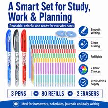 85-Piece Erasable Gel Pen Set, 3 Refillable Erasable Pens With 80 Replacement Refills And 2 Erasers, Smooth Writing Pens For Students, School, Office, Homework, Note Taking, Journaling, Planning And Everyday Writing - Multiple Styles - View 12