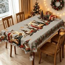 1pc Jesus Birth Print Tablecloth, Polyester Material, Nativity Scene Tablecloth With Angels, Sheep And Pine Cone Background, Suitable For Christmas Party Decoration, Gathering Decoration, Family Dinner Decoration And More - A - View 9