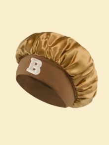 1pc Tenderness Of Exclusive Letters A-Z Customized Hair Cap Textured Design Home Sleep Hair Care Cap Premium Quality - Gold - View 6