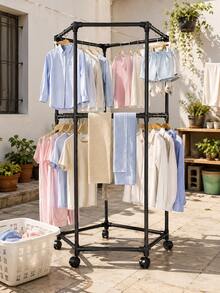 muebles,perchero para ropa,rack para ropa,tendederos para secar ropa,secadora de ropa,Tendedero de Ropa de Piso con Ruedas Giratorias 360°, Perchero Organizador de 2 Niveles para Balcón e Interior, Estructura Multilateral Negra para Camisas, Pantalones, Toallas y Ropa Familiar, 172 cm - A - Ver 9