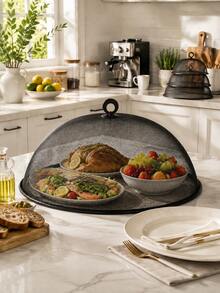 2pcs/1pc Black Metal Frame Mesh Food Cover, Breathable And Durable, Suitable For Kitchen And Dining Table Protection, Can Cover Plates, Desserts And Other Foods, Catering Service Accessory, Smooth Metal Appearance, Suitable For Christmas, Valentine's Day - Multicolor - View 6