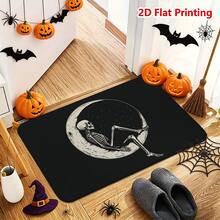 1/2pcs Halloween Door Mat, Halloween Skull Moon Pattern Flannel Door Mat, Non-Slip Absorbent Machine Washable Floor Mat For Home, Suitable For Entrance, Living Room, Bedroom, Kitchen, Bathroom, Yard, Multi-Functional Decorative Mat - Multicolor - View 2