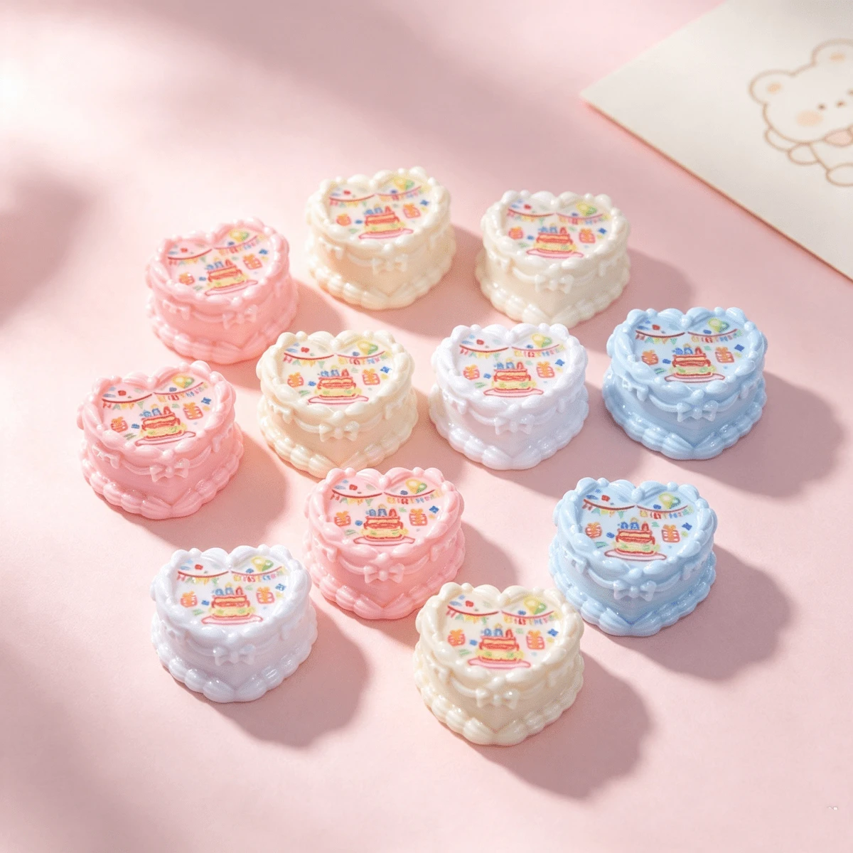 6/10/15pcs Cute Heart-Shaped Cream Cake DIY Resin Charm Pendant Accessories, Suitable For Handicrafts, Hair Clip Decoration And Jewelry Making Materials - Random Color - 3D Heart-shaped Cake - View 1