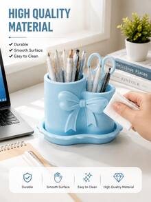 Multifunctional Round Bowknot Storage Bucket, Cute Desktop Organizer, Suitable For Stationery, Cosmetics, Pens And School Supplies, Portable Pen Holder Container, Perfect Gift For Students' Birthday And Back To School - Pen Holder - View 3