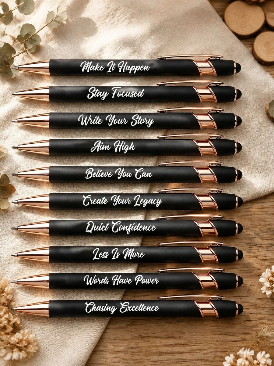 Inspirational Quote Retractable Metal Ballpoint Pen Set (1/10/30 Pcs) – Engraved Motivational Writing Tools. Back-To-School Creative Gift Pens For Teachers & Students Daily Use. - Multicolor - View 1