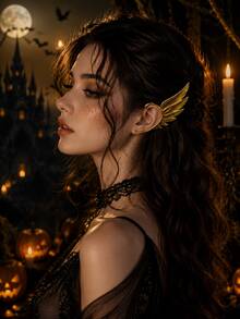 Halloween Gold Elf Ear Clips, Fantasy Wing Earrings, Gothic Fairy Cosplay Women's Costume Jewelry - Multicolor - View 1