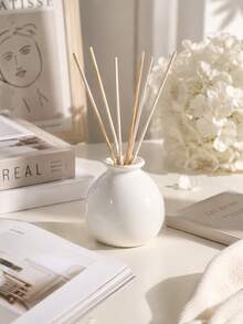 1pc Ins Minimalist Bright White Round Rattan Aromatherapy Bottle, Light Bulb Shaped Fragrance Container, Neutral Home Bedroom Desktop Fragrance Decor Gift - Small White Jar Aroma Diffuser Bottle - View 3