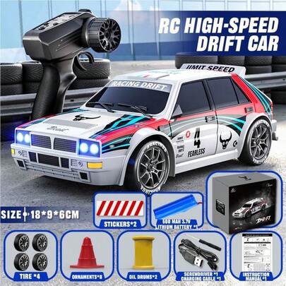 Mobil Balap Drift Kecepatan Tinggi 4WD Skala 1:24, 2 Kecepatan, Lampu Depan LED, Mendukung Drift Multi-Arah Maju, Mundur, Kiri, Kanan, Aksi Fleksibel dan Keren, Desain Cangkang Tahan Benturan ABS - Drift Off-Road Multi-Medan Luar Ruangan, Cocok untuk Remaja dan Dewasa, Rekomendasi Hadiah Mainan Mobil RC